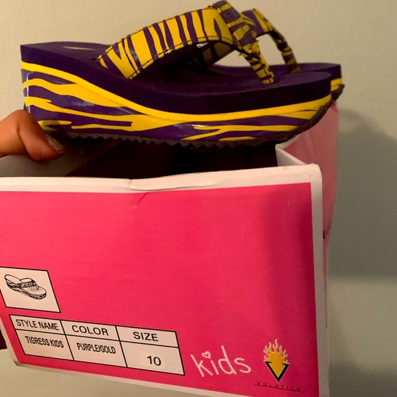 Volatile Other - Toddler Purple and gold wedge flip flops